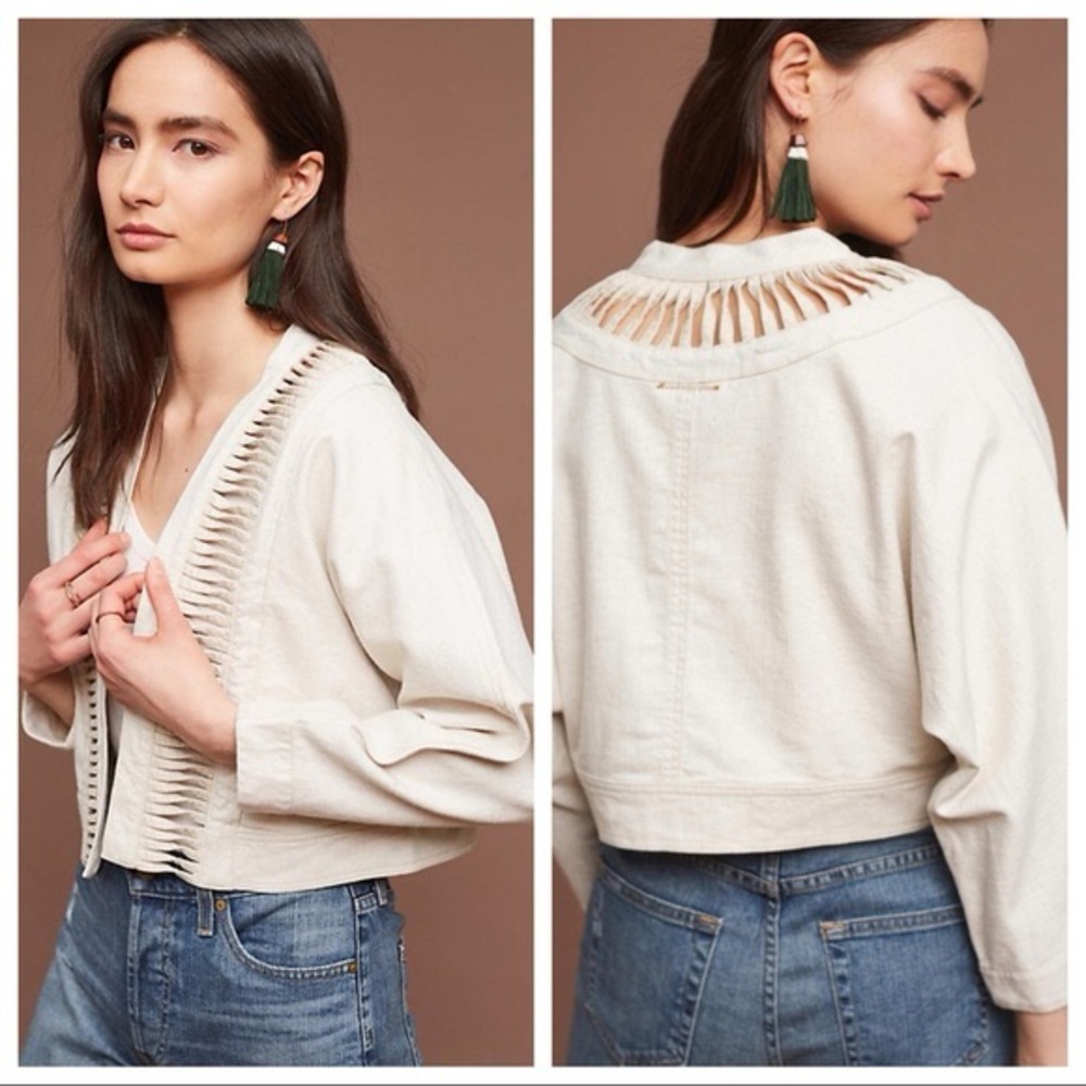 Anthropologie Linen Blend Jacket Cardigan Organic Natural‎ Medium Large Cream